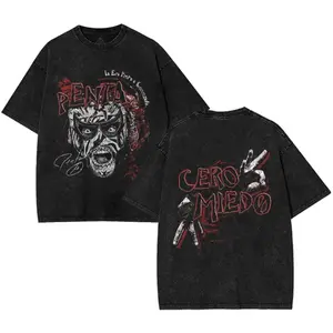 WWE - Pentagon Jr Cero Miedo WWE Heavy Cotton Washed Shirt Penta El Zero Tshirt Lucha Libre Wrestling Fan Apparel Menswear Direct-to-garment Breathable Printing