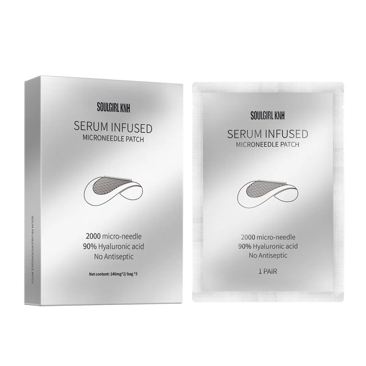 Soulgirl KNH Microneedle Eye Patches Multi-Pack - 2000 Dissolving Micropins, 1.8% Hyaluronic Acid, Acetyl Hexapeptide-8, Anti-Aging, Firming, Brightening, Dark Circles Treatment, Under Eye Care, Night Routine, for All Skin Types, Non Toxic, Fragrance Free