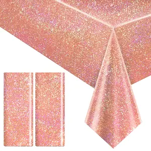 2-Piece Rose Gold Holographic Tablecloths, 40" x 108" for Bachelorette, Weddings & Parties