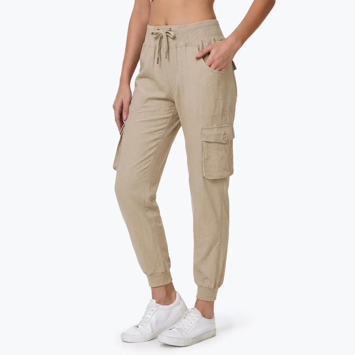 TBMPOY Women's Quick Dry Cargo Pants, Lightweight Stretch Elastic Waist Hiking Joggers with Button Pockets, Outdoor Wear Casual Travel Bottoms, Cargo Pants Women, Quick Dry Fabric