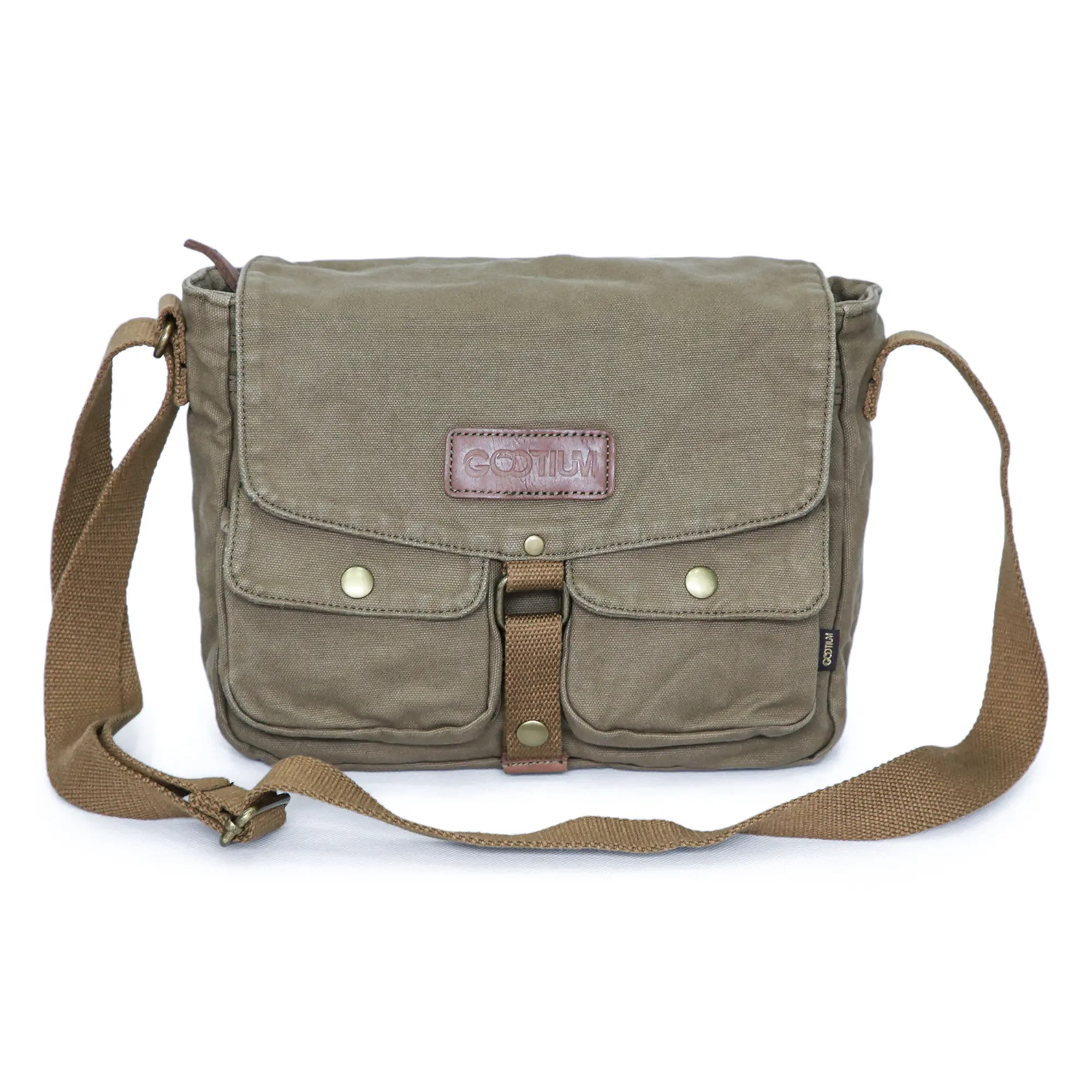 GOOTIUM Vintage Preppy Canvas Messenger Bag for Men, Lightweight Adjustable Crossbody Satchel for Business & Daily Commuting, Shoulder Crossbody Pack, Fashion Crossbody Bag