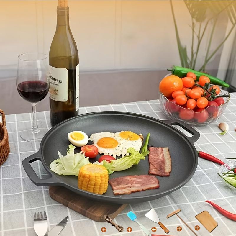 Cast Iron Skillet, Pre Seasoned Heavy Duty Pan for Steak, Pizza, Camping - XL Frying Pan with Dual Handles & Cleaner, Ideal for Grill, Oven, Stove