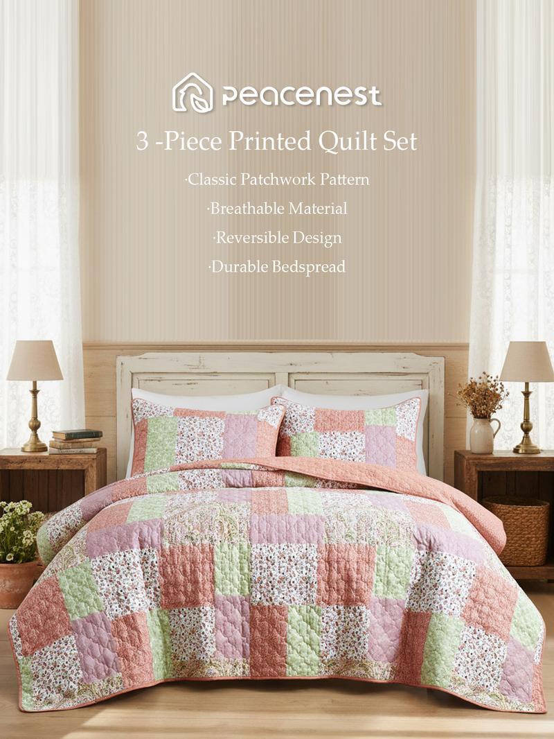PEACE NEST 3-Piece Reversible Boho Printed Coverlets Set Bedspreads Quilts Bedding Set with 2 Pillow Shams for King/Queen/Twin sizes(1 Pillow Sham for Twin size)Soft