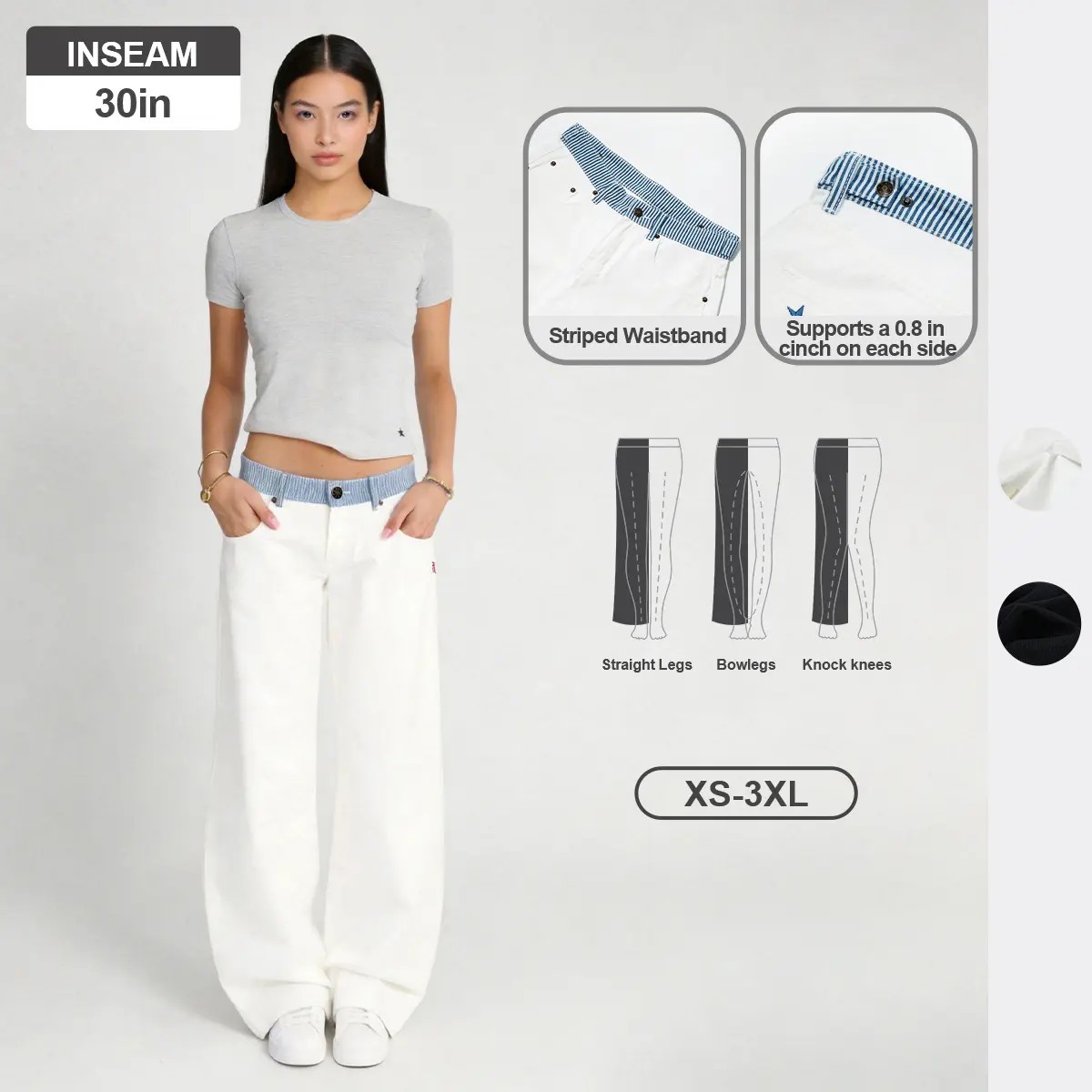 Pwest NYC Jodie Adjustable Low-Rise Loose-Barrel Leg Jeans — Y2K Minimalist Style, Adjustable Snap Buttons, Super Low Rise, Color-Blocked Waistband, Loose-Leg Cut, Decade Jeans, Soft Daily Wear,back to school,back to school haul
