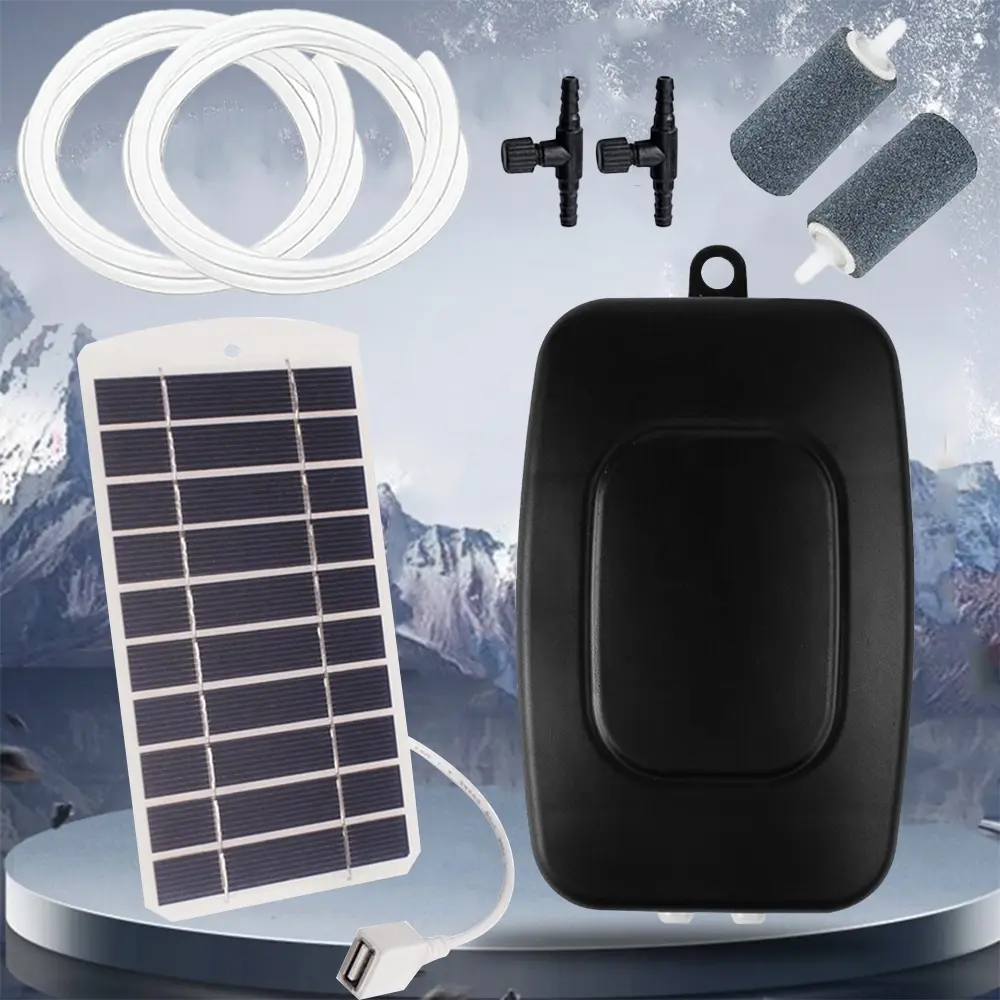 Portable USB Oxygen Pump & Solar Panel Kit, Mini Fish Tank Aerator for Outdoor Fishing, Rechargeable Battery Powered Air Pump, Aquarium Air Pump, Fish Tank Accessories, Aquarium Supplies