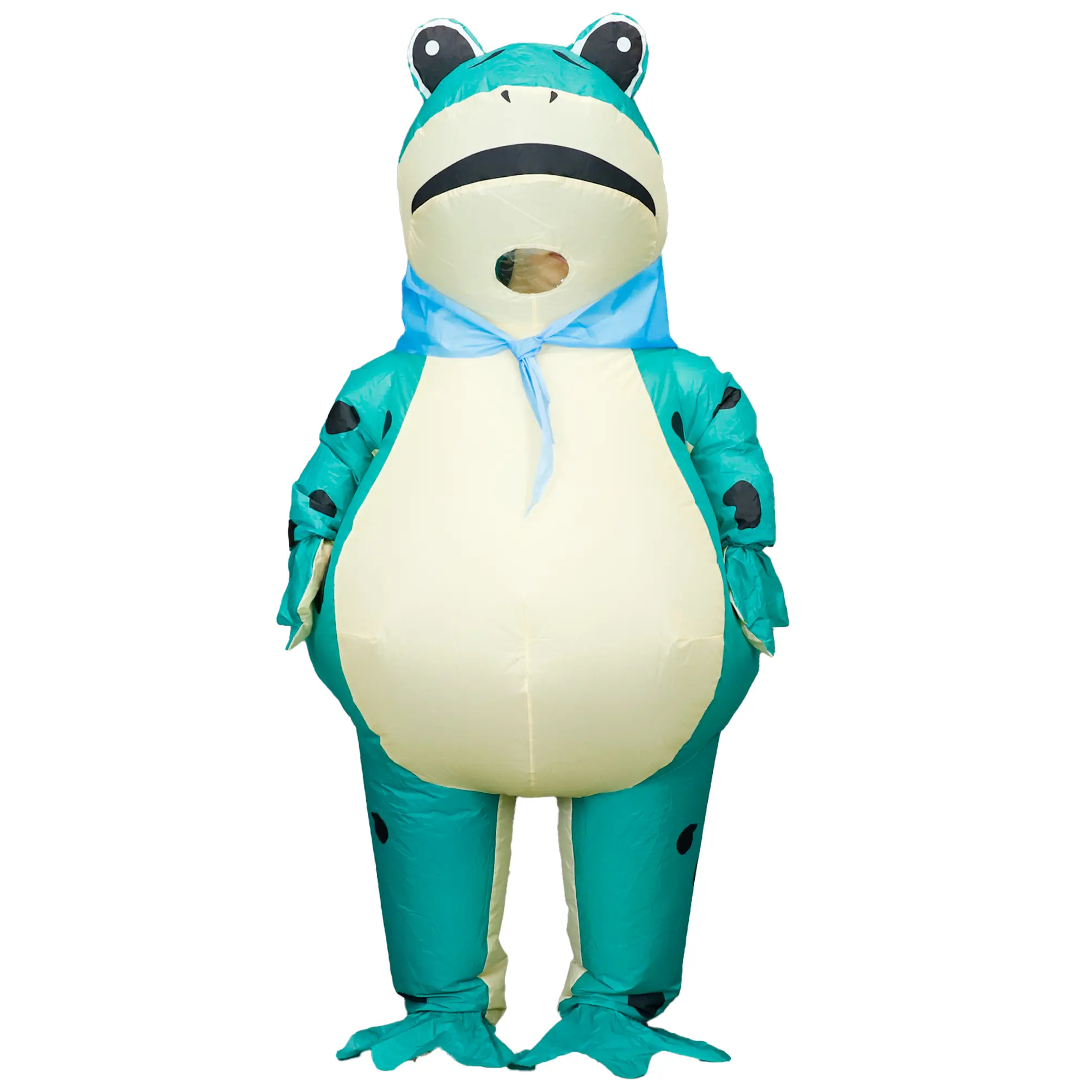 Women's Cute Blue & Black Inflatable Frog Halloween Costume Set - Full-Body Polyester Cosplay Clothes with Scarf Accessories for Halloween Parties, Festival Events Fabric Green