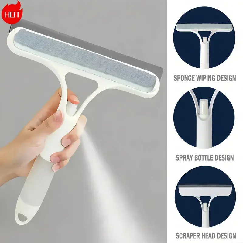 3-in-1 Glass Cleaner Scraper Squeegee Scrubber Spray in One Design Lightweight Silicone Microfiber Tool for Home Car Windows Mirrors Efficient Cleaning Yellow Multi-Scene Applicable Sponge Wiping Spray Bottle Scraper Head Kit multifunctional brush
