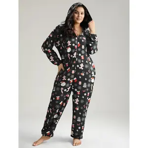 BLOOMCHIC Christmas Graphic Hooded Pocket Sleep Jumpsuit 2026 Summer Vibes