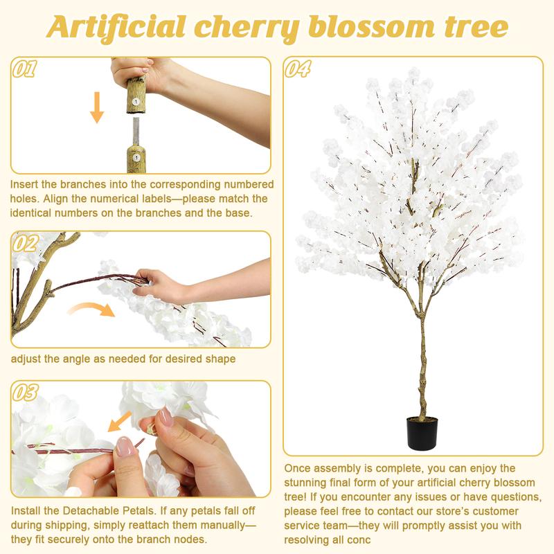 Artificial Cherry Blossom Tree 6FT 7FT 8FT – Tall Faux Sakura Tree with Silk Flowers – Indoor Outdoor Decorative Tree for Home Office Wedding Party Decor, Housewarming & Holiday Gift