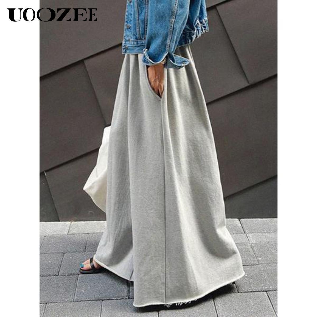 Leg Solid Color Pants - Simple & Comfortable Drawstring Waist Cuffed Baggy Oversized Cotton Light Gray Minimalist Women's Bottoms