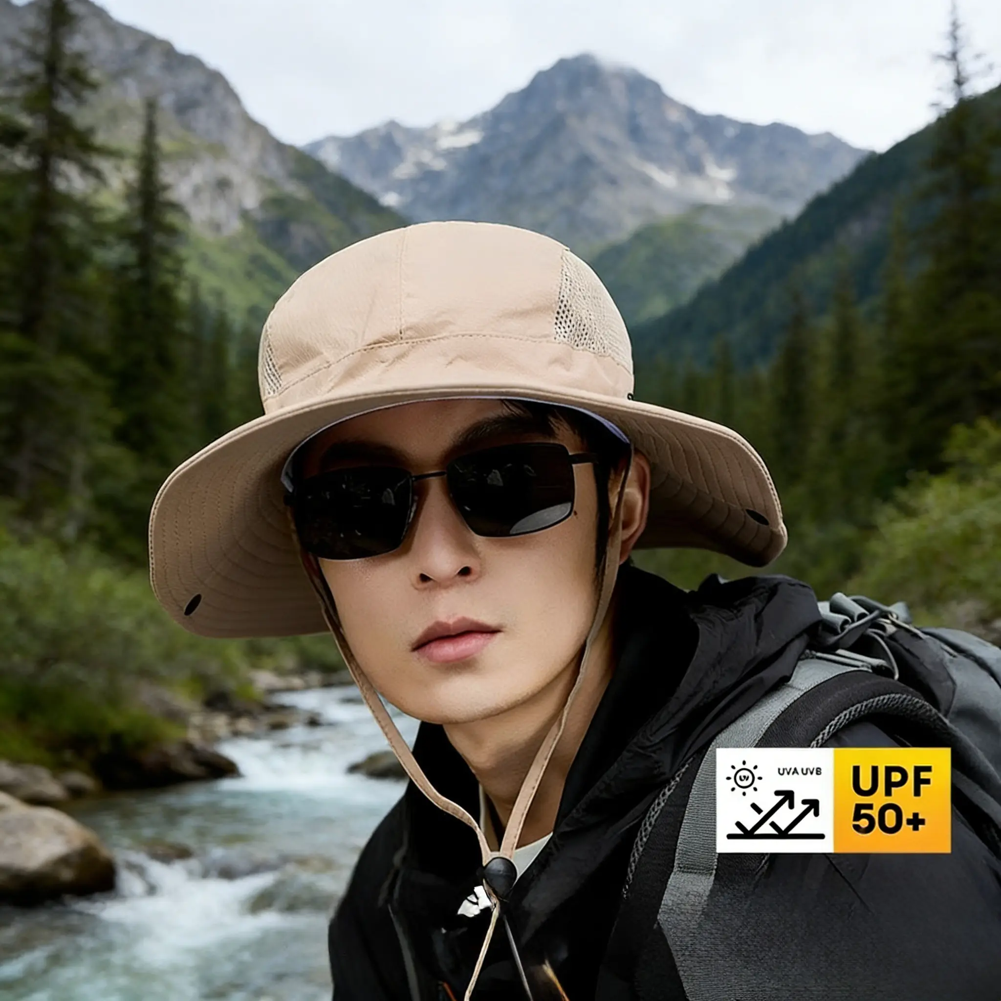 New large-circle hiking sun hat for men, summer wide brim, UV protection, sunshade, quick-drying sun hat