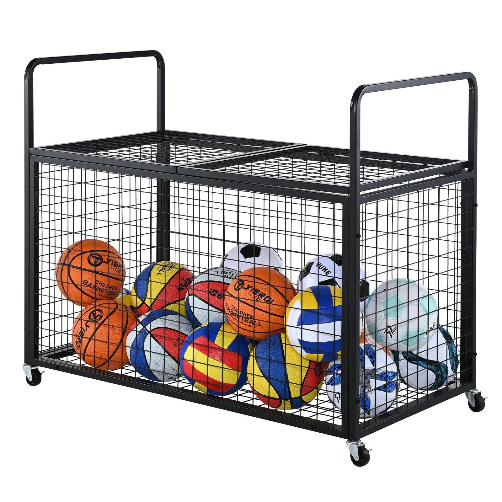 【SummerFinds】VEVOR Rolling Sports Ball Storage Cart with Wheels, Lockable Carbon Steel Metal Ball Cage with Double Lids, Sport Equipment Organizer for Gyms, Garages, Indoor Outdoor Use