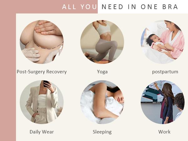 FeelinGirl Post Surgery Compression Bra Front Closure Bra Wirefree Bra with Adjustable Straps Bras Women