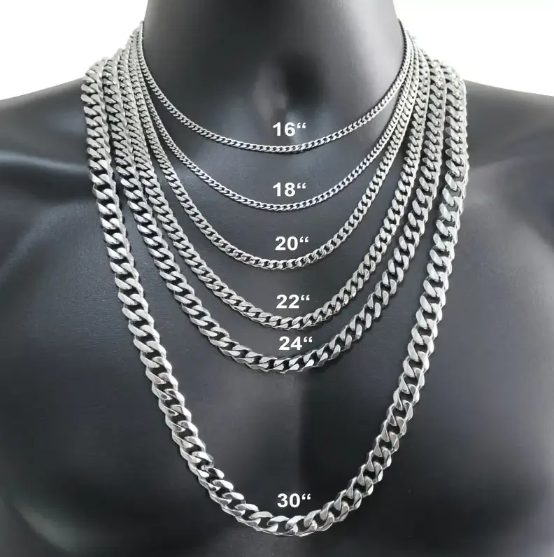 Stainless Steel Cuban Curb Link Chain Necklace for Men - Durable Fashion Accessory, Men's Accessories, Costume Jewelry, 3/5/7/9/11mm Widths, 18in to 30in Lengths, Ideal Mens Gifts & Gifts for Him
