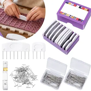 Knit Blocking Pins Kit Crochet Block Kit with 100 T-Pin and Storage Box Crochet Blocking Pin Kit for Blocking Mats, White