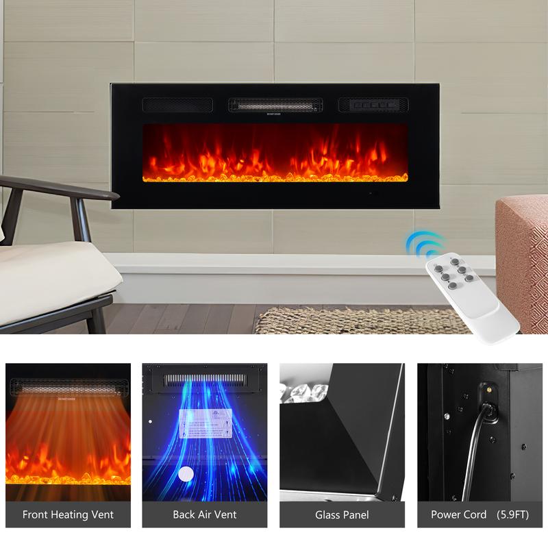 oneinmil DIY Electric Fireplace Insert，1500W Wall Mounted & Recessed Fireplace, Freestanding Fireplace Heater with Remote & Touch Panel Control,Adjustable Flame Effect, 8H Timer for Indoor use （TV STAND NOT INCLUDED）