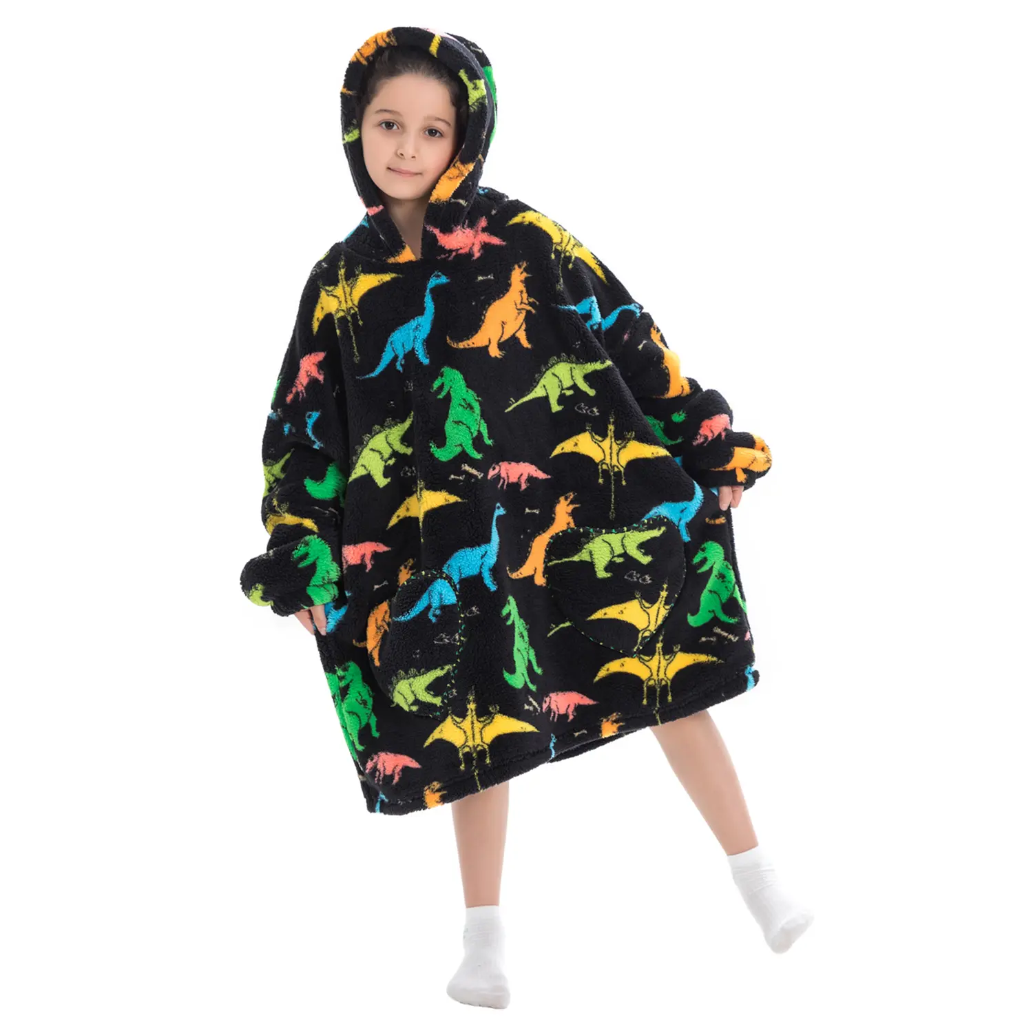 Wearable Blanket Hoodie for Boys Girls Kids, One Size 1Pcs Oversized Nightgown Loungewear Wearable Hoodie Sweatshirt Blanket Halloween Warm Hoodie