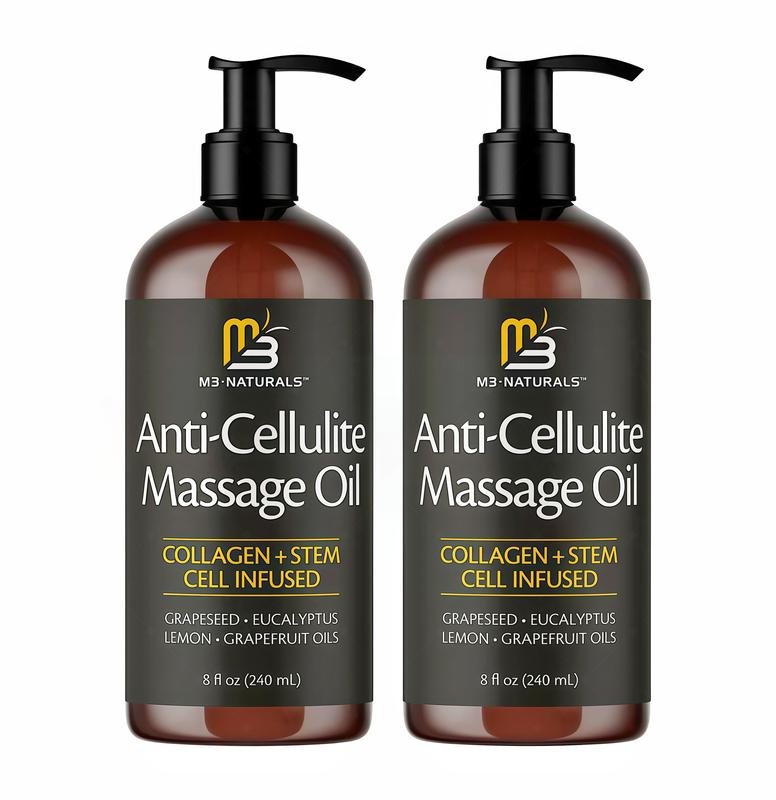 3 Pcs M3 Naturals Cellulite Massage Oil 8oz-Smooth the Appearance of Cellulite-Body Care & Skin Care Massage Oil GS-Topical Collagen and Plant Stem CellBody Oil to Restore Texture and Elasticity-Soothing Body Oil