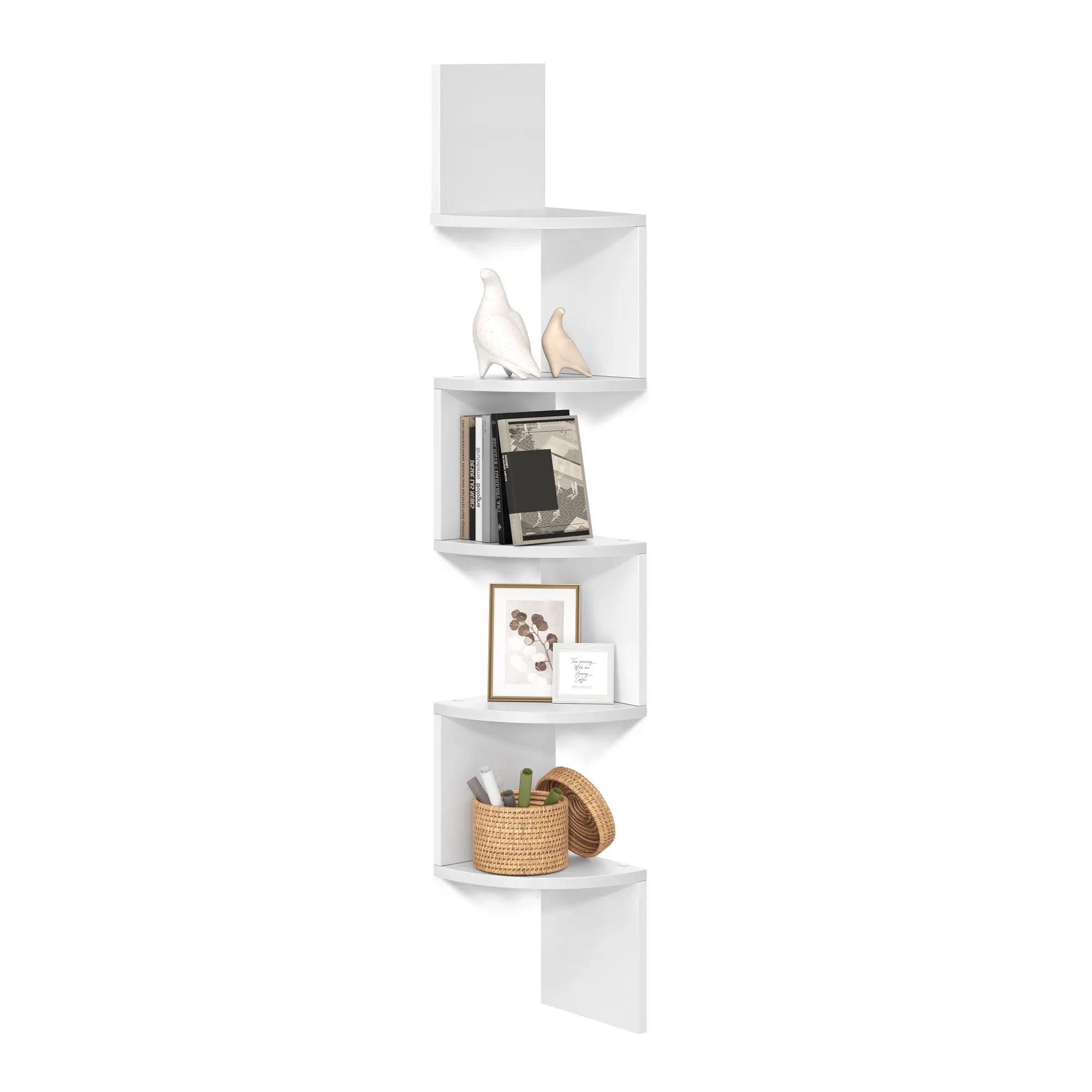 SONGMICS 5-Tier Wall-Mount Corner Floating Shelf Organizer - Mounted Shelf for Small Spaces Bedroom, Wall Decor, Room Storage Solution