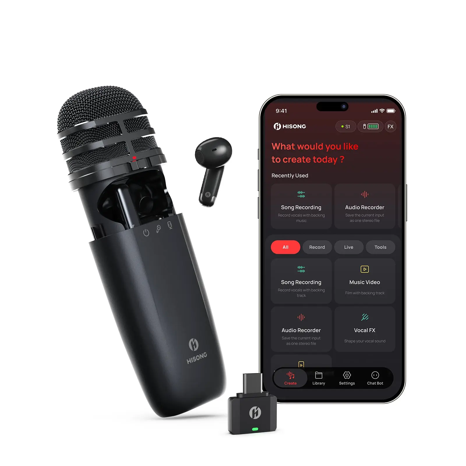 HISONG AirStudio S1 Portable Recording System - Podcast Equipment with In-Ear Monitoring, USB Type-C Audio Interface, Real-Time Multi-Track Capsule for Vocal/Instrument Recording, Unisex Business Streaming Setup