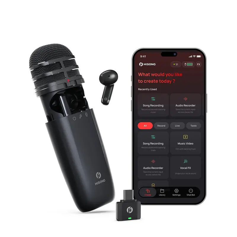 HISONG AirStudio S1 Portable Recording System - Podcast Equipment for Business, Tablet, PC/Laptop/Mobile, Bluetooth, USB Type-C Audio Interface, In-Ear Monitoring, Real-Time Multi-Track Capsule, 0.26lb, Batteries Included, Boxed Unisex Setup