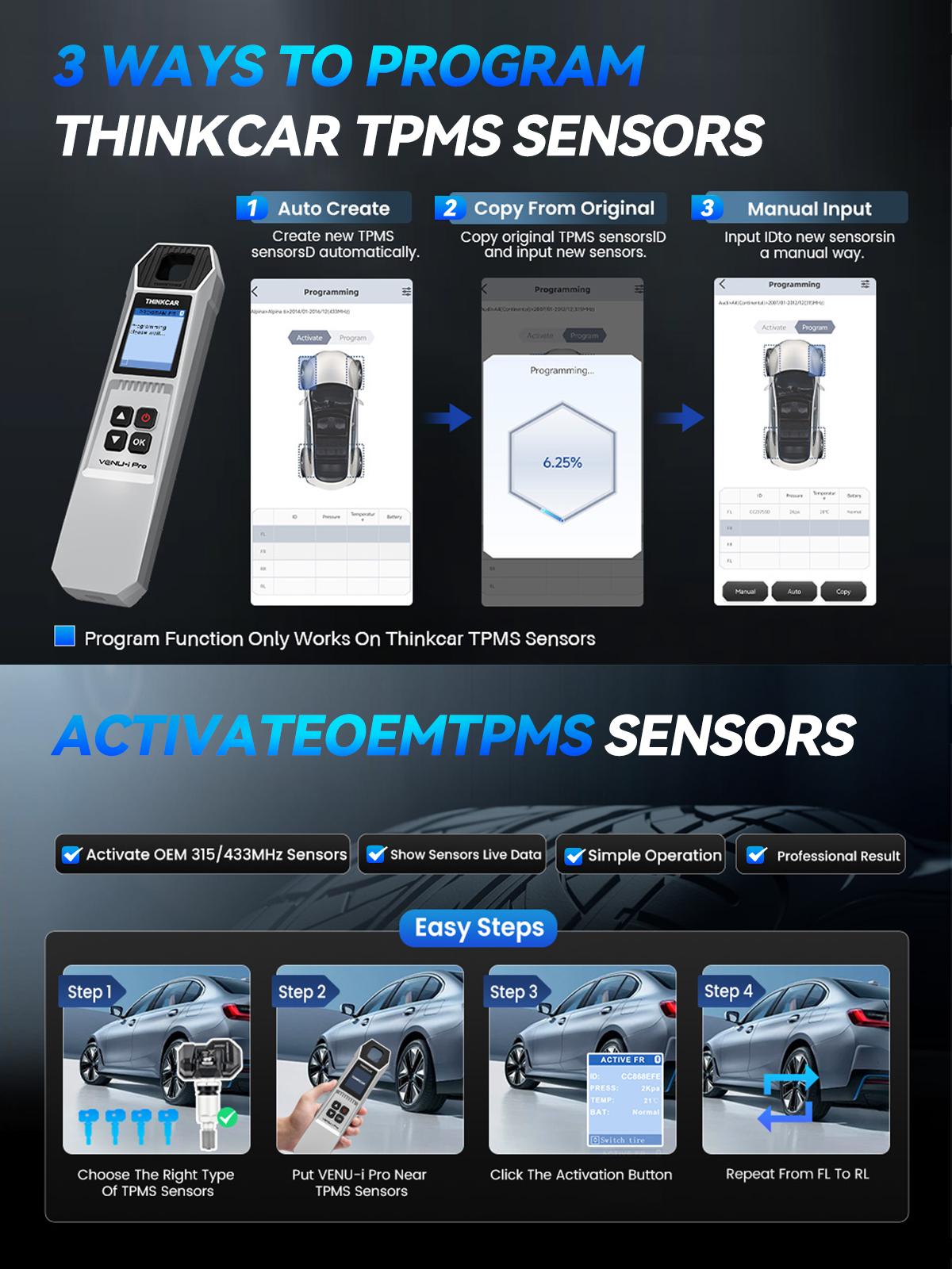 THINKCAR VENU-i Pro TPMS Programming Tool Tire Pressure Detector Diagnose/Activate/Relearn/Program Sensors, Work with THINKCAR Tablet Scanners OBD2 Scanner