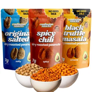 Confusion Snacks Spiced Peanuts Variety Pack | Flavored & Crunchy Nuts | Seed Oil Free, Gluten-Free, High Protein Snack, Made with Non-GMO Avocado Oil, Plant-Based, Vegan, Dye-Free | Delicious Snack | 7 Oz 3 Pack, Spicy Chili Masala, Salted, Black Truffle