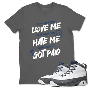 Unisex T-shirt To Match Sneakers  Jordan 9 Flint Grey "French Blue" - I Got Paid. 100% Cotton for Casual Wear. Comfortable Summer Unisex T-Shirt to match Jordan Sneaker. Streetwear Style. urban outfitters