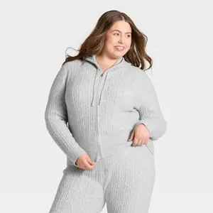 Women's Cozy Zip-Up Hoodie Cardigan Sweater - Universal Thread Gray 1X
