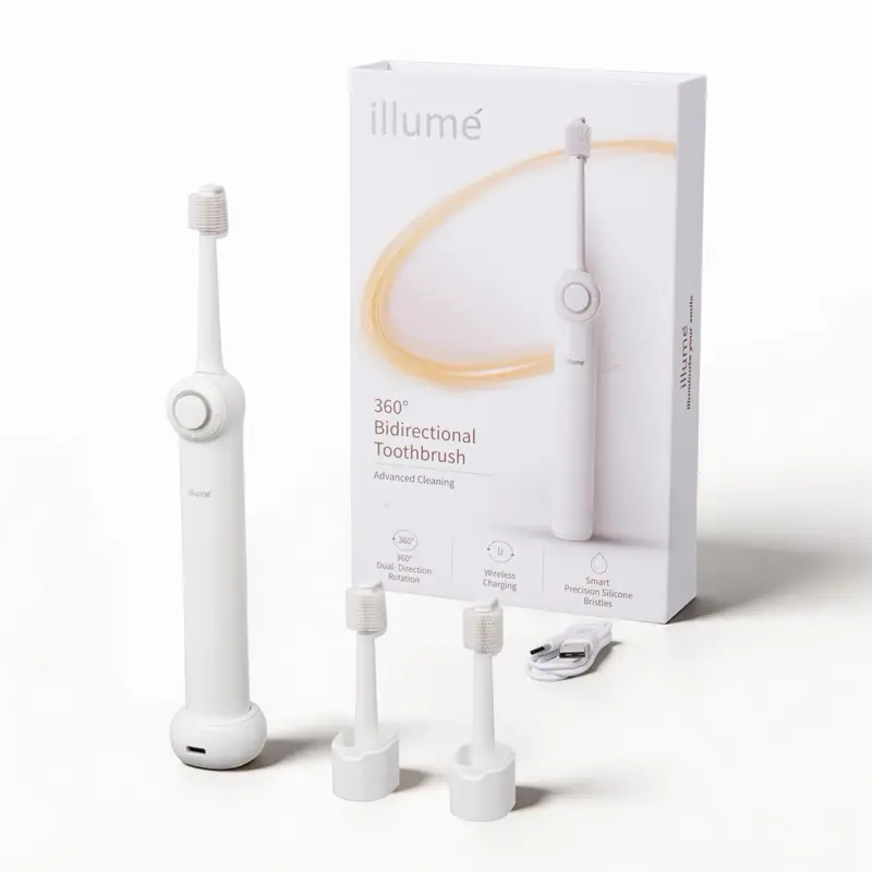 Illume 3-in-1 Oral Care Toothbrush Kit with 360 Bidirectional Brush, 2 Extra Heads & Wireless Charger for Daily Use & Sensitive Gums Oral Care Kits Oral Care Set