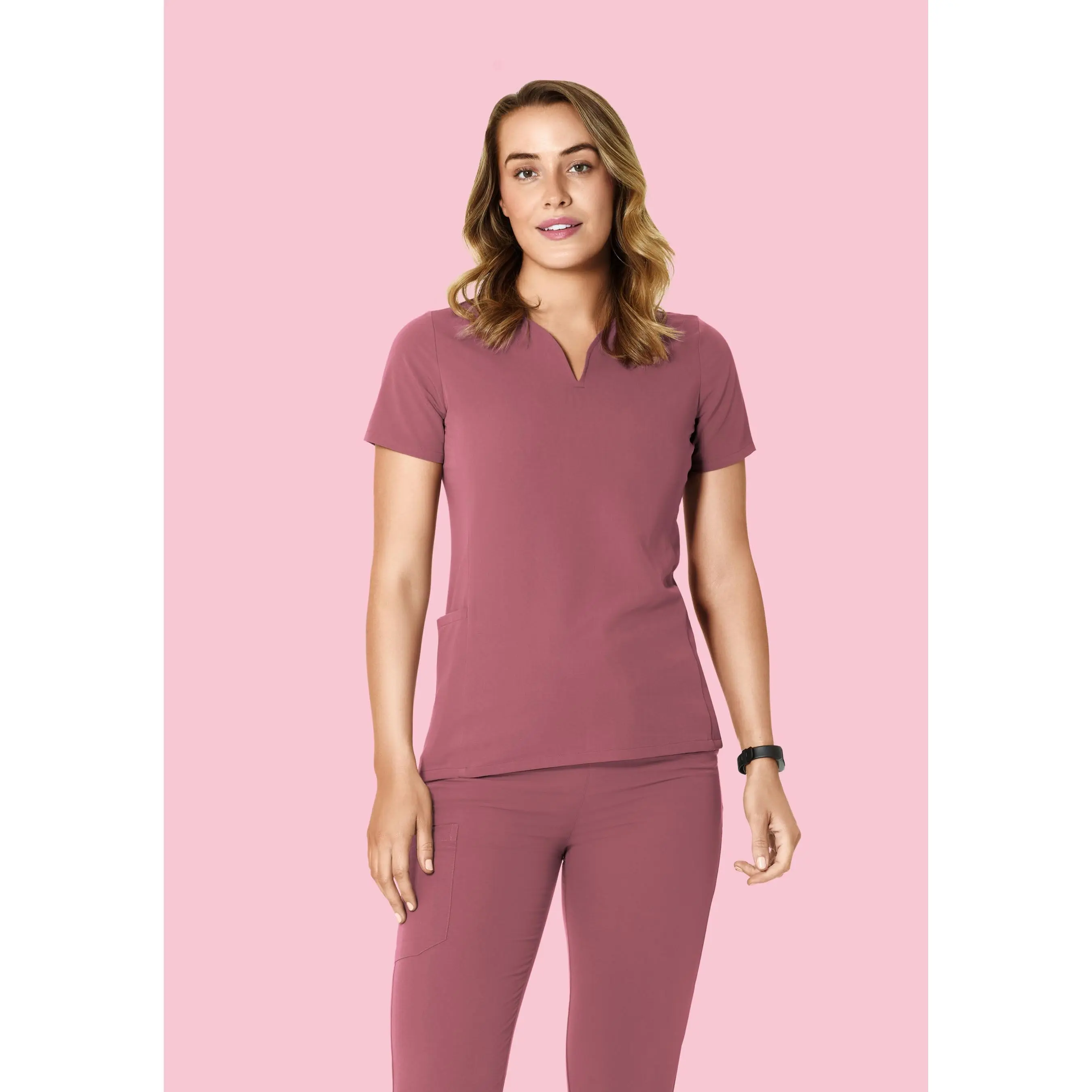 Curved V-Neck Top Mauve
