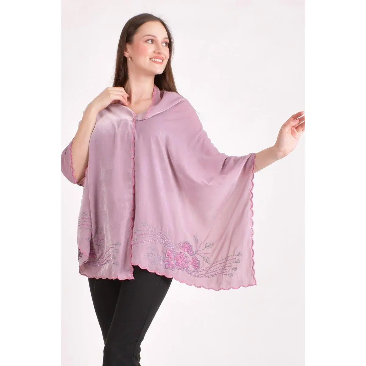 Dusty Rose Pink Embroidered Velvet Scarf