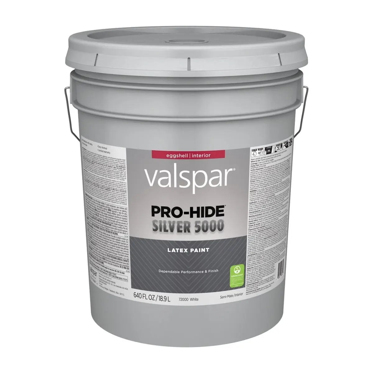 Valspar 028.0072000.008 5 Gal Prohide Acrylic Latex All-Purpose Paint - White Eggshell, Dependable Performance, Easy Cleanup, Greenguard Gold Certified, Residential & Commercial Use