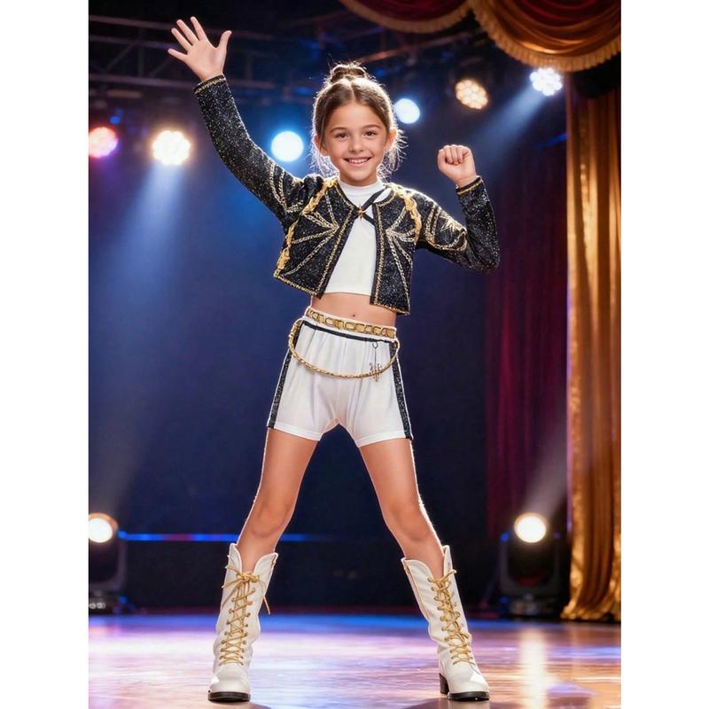 Girls K-POP Demon Huntre Huntrix Rumi Mira Role Play Costume Set Girls 3pcs Short Sleeve Crop Top Skirt Halloween Party Dress Up Clothes Birthday gift for Kids Comfortable Polyester Fabric Superstar Outfit