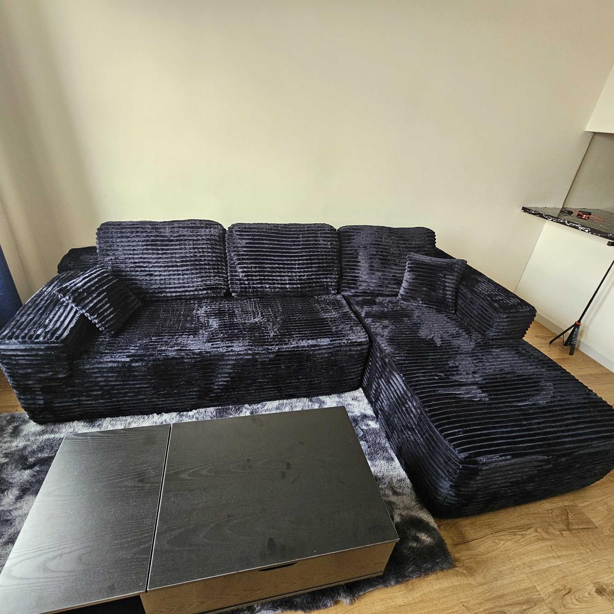 Item: Black Plush Corduroy Right Chaise