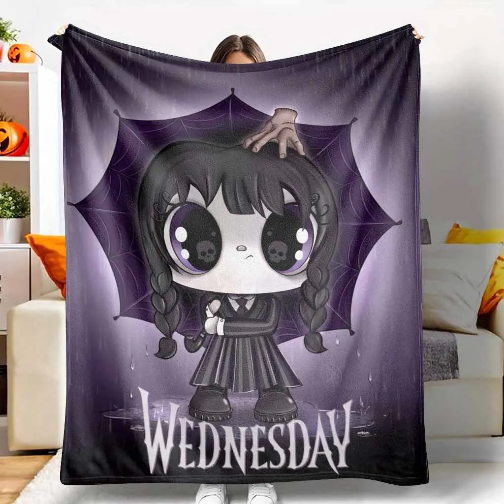 Gothic Girl Flannel Blanket Cute Dark Aesthetic Chibi Umbrella Print Soft Cozy Plush Throw Blanket Warm Lightweight All Season Bedding for Bedroom Living Room Sofa Office Halloween Gift Home Decor tiktokshopspringglowup