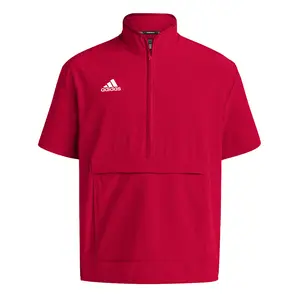 adidas Mens Coach Short Sleeve 14 Quarter Zip Athletic Outerwear Casual - Red adidas Mens Coach Short Sleeve 14 Quarter Zip Athletic Outerwear Casual - Red