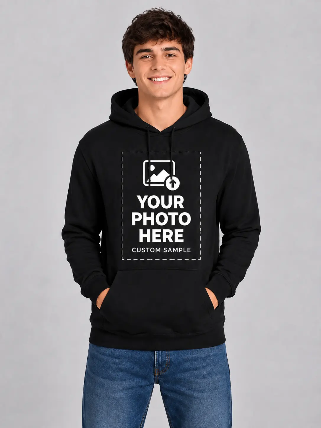 Custom Photo Men's Hoodie, Personalized Front or Back Print, Upload Your Image