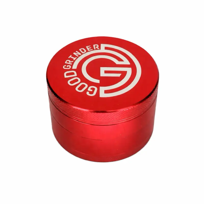 Red Grinder, Good Grinder, High Quality, Manual Hand Grinder, Anodized Aluminum, Diamond Teeth, 1.5 Inch 40mm, 2 Inch 50mm, 2.5 Inch 63mm Sizes, 4 Part Grinder, 4 Chamber Grinder, Metal Grinder, Coffee Bean Grinder, Spice, Seasoning, Dry Ingredients