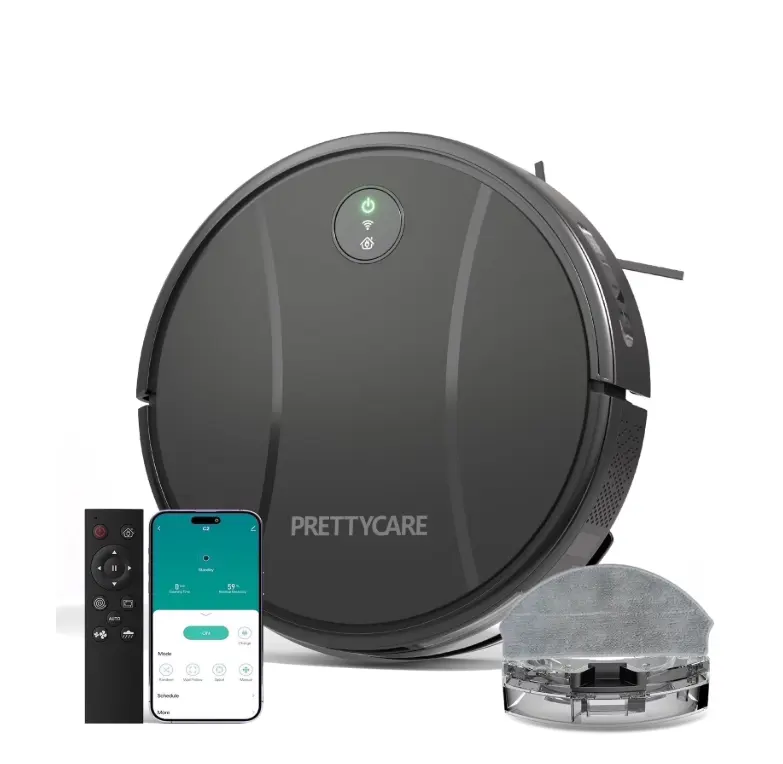 Prettycare C2 2 in 1 Robot Vacuum and Mop Combo Cleaner, Black