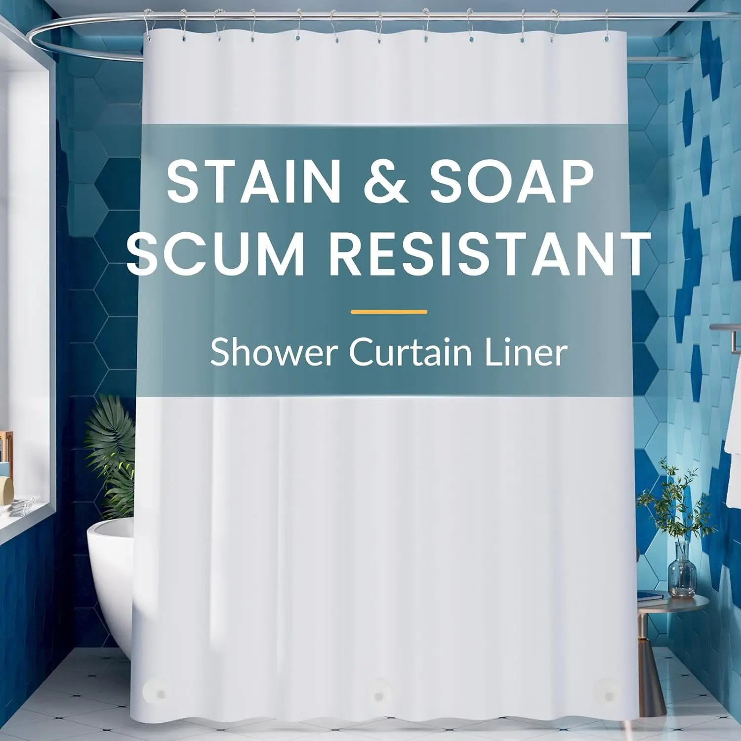 White Shower Curtain Liner 72 x 84 Plastic Washable with Rustproof Metal Grommet Holes and Extra Long Design