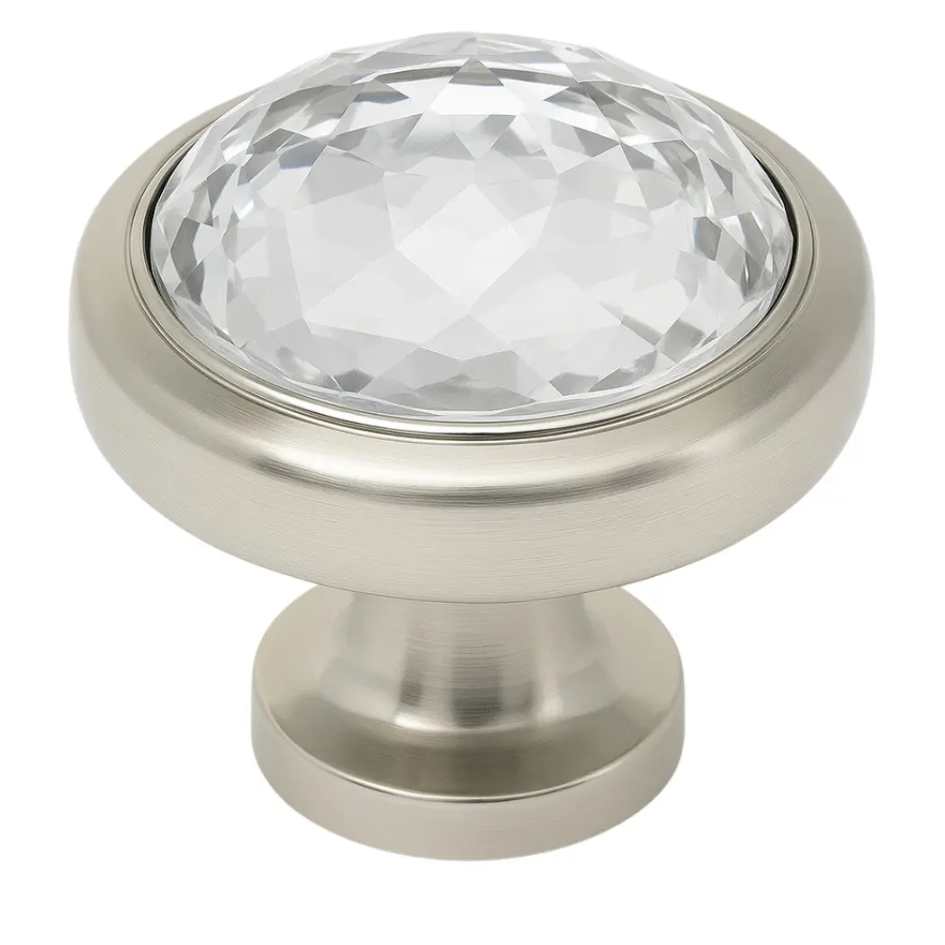 Cosmas 5317SN-C Satin Nickel & Clear Glass Round Cabinet Knob
