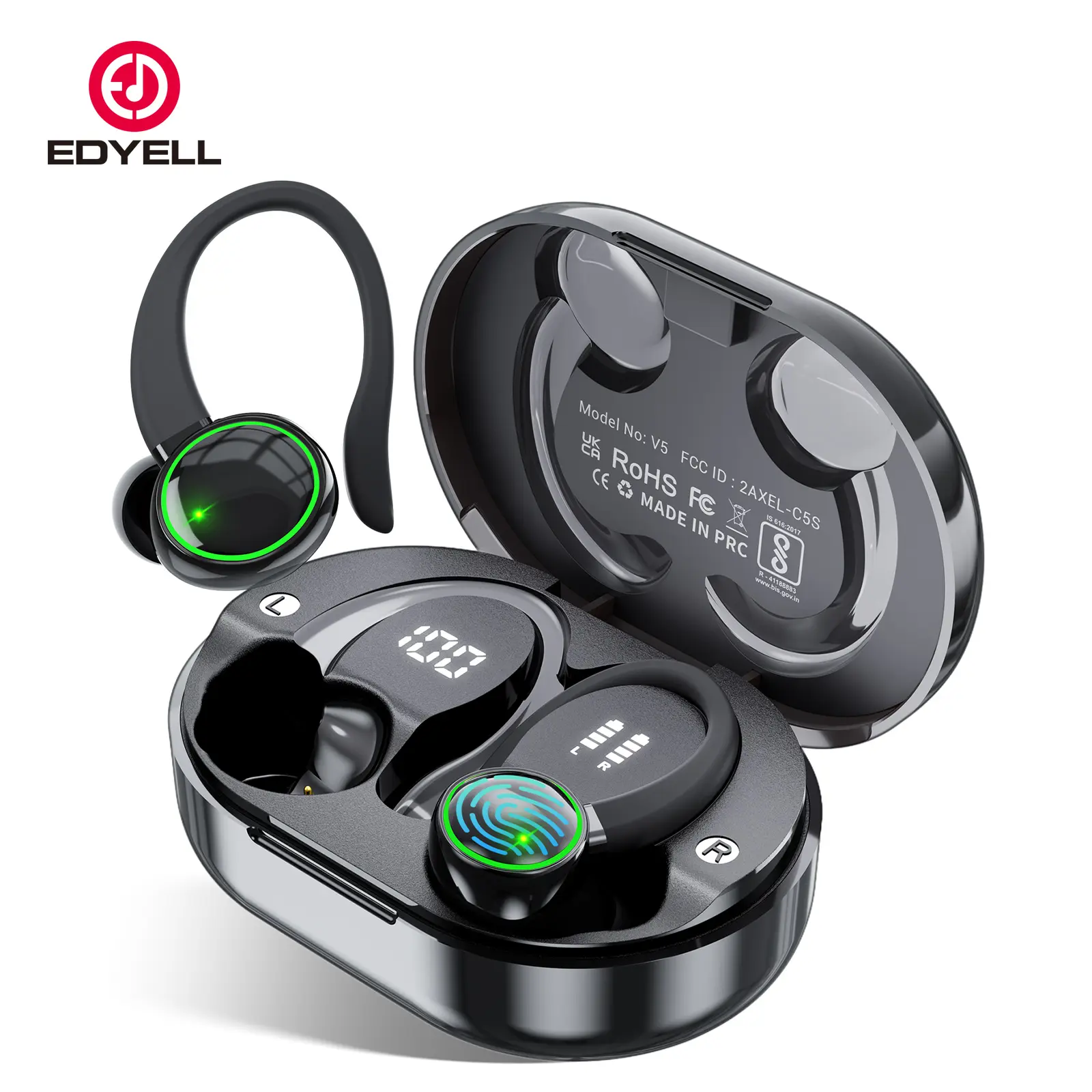 EDYELL C16 Wireless Open-Ear TWS Headset, Bluetooth 5.3 Waterproof Wireless Earphones, IPX7, Comfortable Electronic Audio Device, Back to School & Motorcycle Use