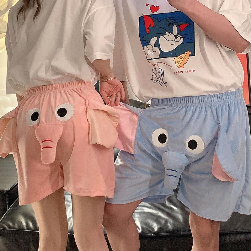 Squeaky Cute Funny Flying Elephant Sleep Shorts | Couple Piggy Lounge Pants | Ugly Fish Squeaky Noise Casual Loungewear (Unisex) Fabric Pajama Nightwear Womenswear Bottoms Fleece Fleece Outdoor Polyester Style