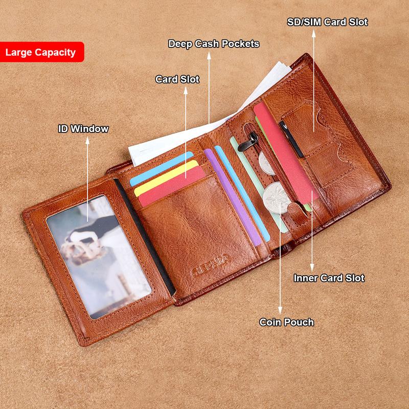 CIEPHIA RFID Blocking Cowhide Leather Wallet with 12 Card Slots 1 Coin Pouch & 2 Deep Cash Pockets for Men Anti-Theft Design, Perfect Gift for Him trendy wallet