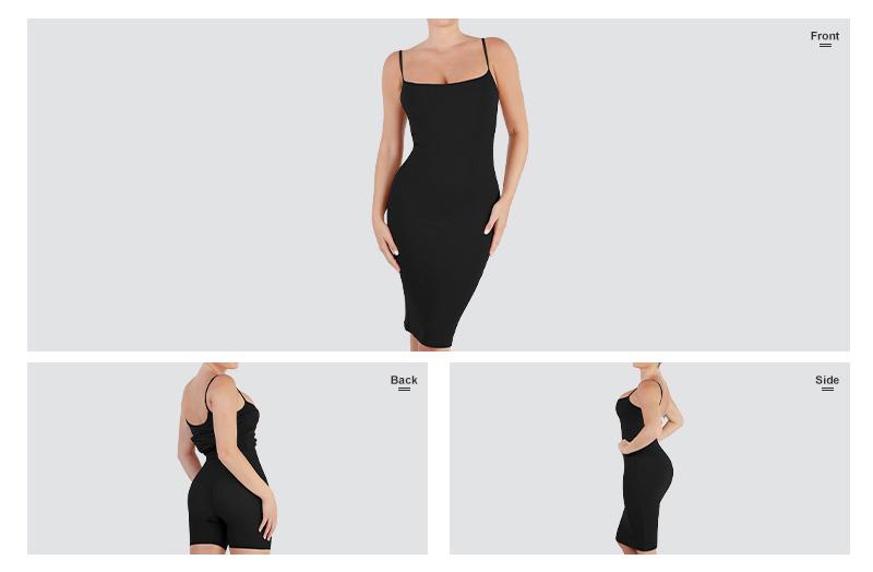 Popilush Slip Midi Dress Built-In Shapewear Spaghetti Straps Tummy Control Bodycon Sexy Casual Fabric