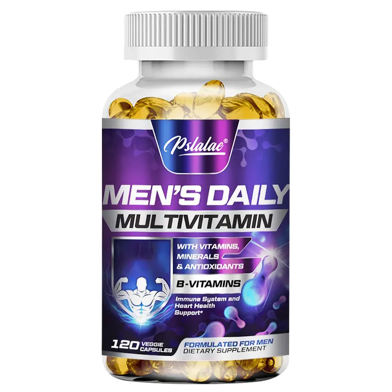 Pslalae Men's Daily Multivitamin Vegetarian Dietary Supplement, rich in zinc and minerals, helps maintain a healthy immune system. Available in 60-tablet and 120-tablet packs.