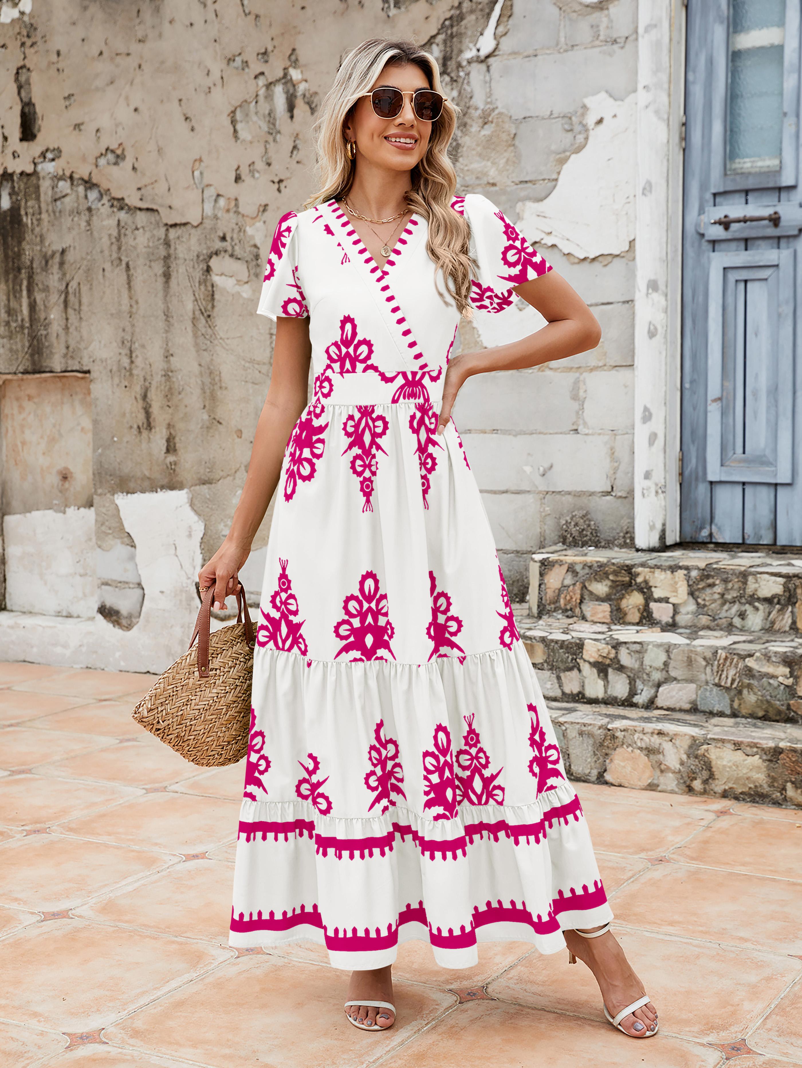 PrettyGarden Women's Summer Casual V Neck Boho Maxi Dress Flowy Aline Bell Sleeve Tiered Floral Dresses with Pocket Comfort Bohemian Womenswear V-Neck Short Sleeve PrettyGarden Women's Summer Casual V Neck Boho Maxi Dress Flowy Aline Bell Sleeve Tiered Floral Dresses with Pocket Comfort Bohemian Womenswear V-Neck Short Sleeve