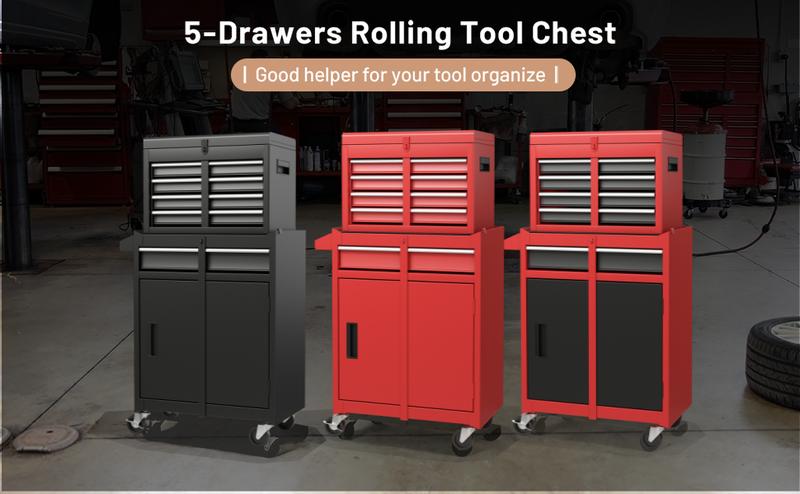 Portable 20" Tool Boxes with 3 Drawers/5-Drawers Rolling Tool Chest Cabinet with Locking System and Sliding Drawers, Heavy-Duty Cold-Rolled Steel, Large Capacity for Tool Storage, Christmas Festival Gift Black Friday Cyber Monday