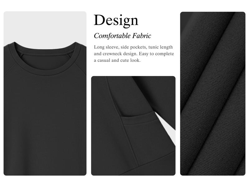 AUSELILY Women's Long-Sleeve Lightweight Sweatshirt with Side Pockets Womenswear Tops Extra Length Pullover